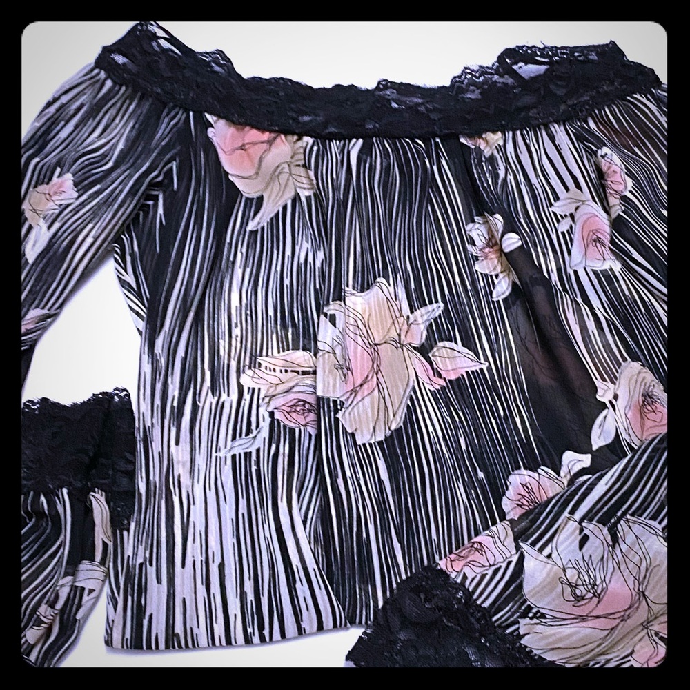 Sexy Off the Shoulder Lace Trim Long Sleeve Shirt